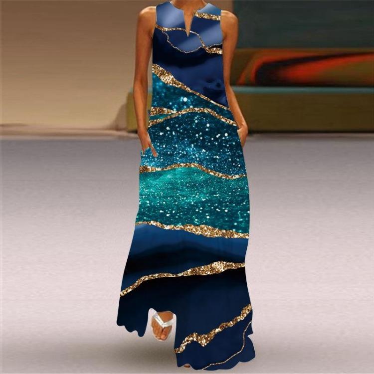 New Spring Summer Women Long Skirt Dress European American Fashion Print Pocket Design