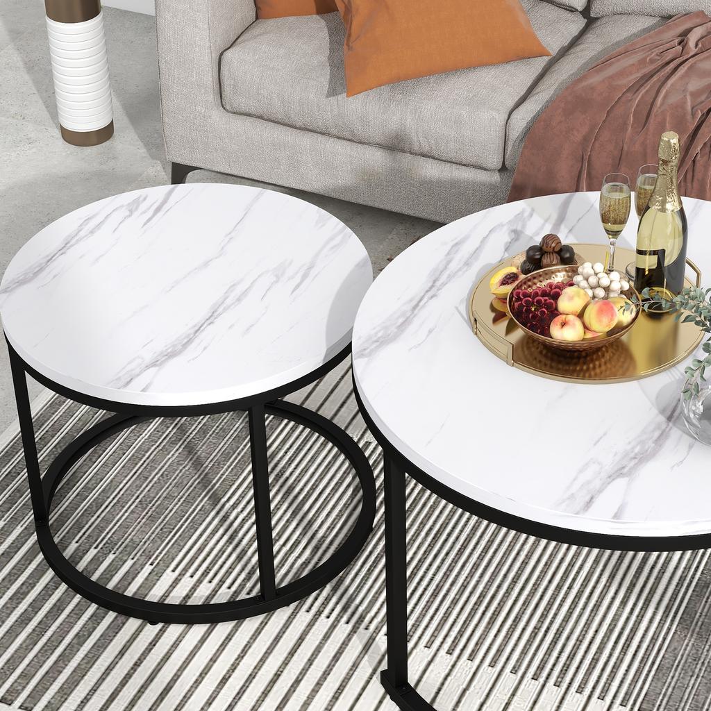 Round Coffee Table 2-Piece Set Coffee Table Living Room Round Nesting Side Table 2 Round Side Table