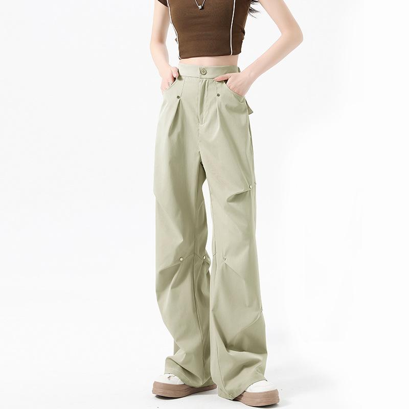Women's Spring and Summer New Style Plus Velvet Makes Them Look Taller and Slim, Single Button Pleats Versatile Draped Straight Trousers