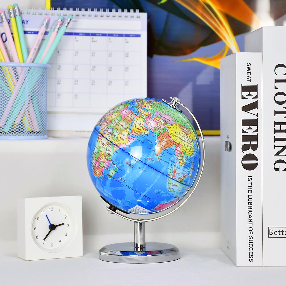 14CM Metal Frame Plastic Geography Education Globe Earth World Map Globe Light Lamp for Decor Kids Teaching Tool