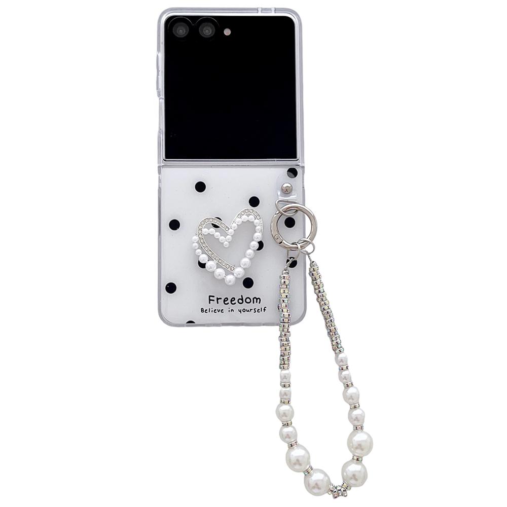 For Samsung Galaxy Z Flip7 5G Case Glitter DIY Heart Charm Phone Cover with Wrist Strap