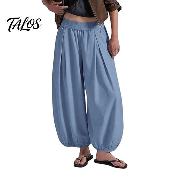 Entspannte Hose Damen Weites Bein Tonnenhose, Lässige High Waist Ballonhosen, Einfarbige Falten Baggy Palazzo Hosen
