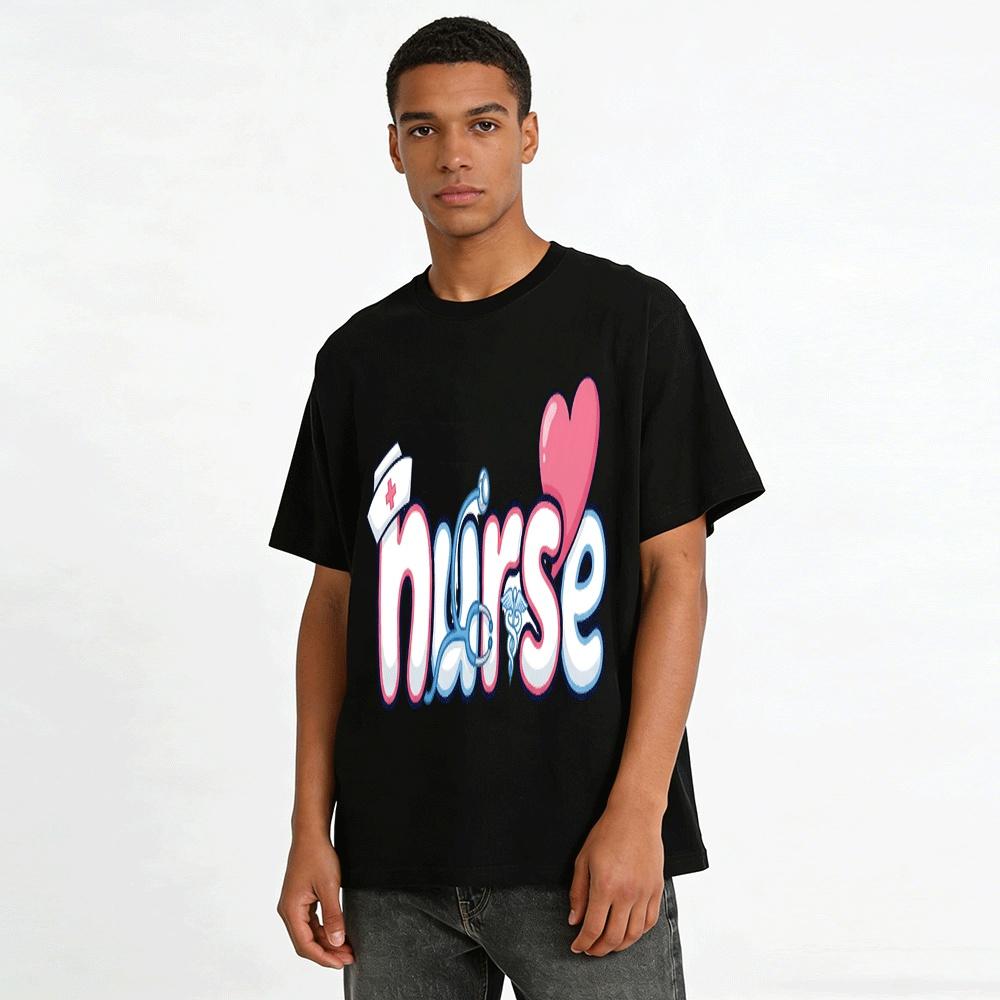 Cute Nurse Themed Graphic Casual T-Shirt With Heart Element Pure cotton T-shirt