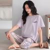 Women's Summer Pajama Set: Thin Modal Cotton Silk, Short Sleeve, Seven-Point Pants, Casual Wear.