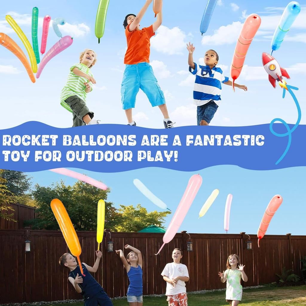 Rocket Balloons 100-Pack , 40-Inch Whistling Flying Party Balloons, Assorted Colors, Outdoor Kids Toys For Birthdays & Events