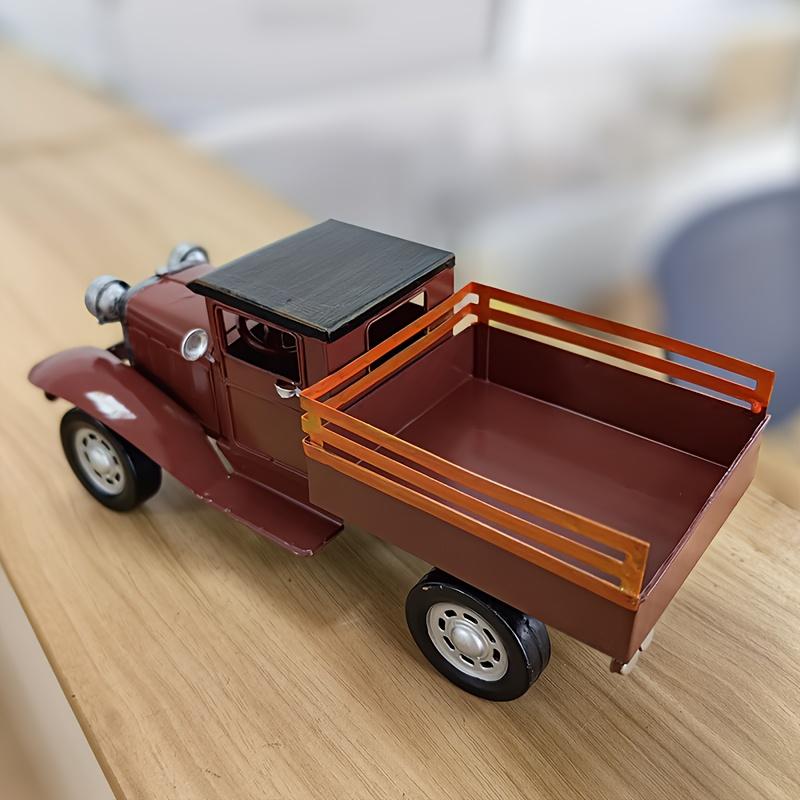 Vintage Handmade Tinplate Car Model Travel Edition Pickup Truck Tinplate Craft Artwork Classic Car Suitable for Industrial Style Home Decor