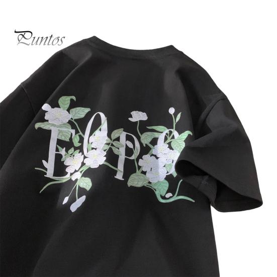 Unisex T-shirt O-neck Short Sleeve Artistic Flower Patterns Tee Shirt Loose Fit Summer Casual Pullover Tops