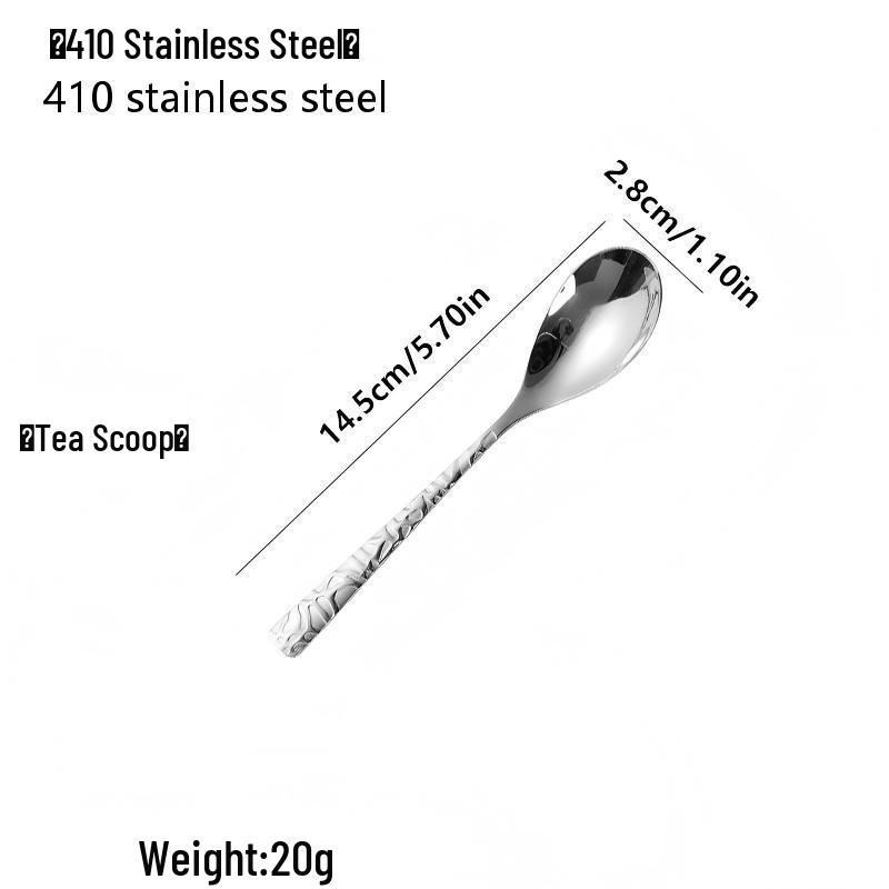 Bright Sheng Stainless Steel Embossed Stone Pattern Spoon - Square Handle for Soup, Dessert, and Dining