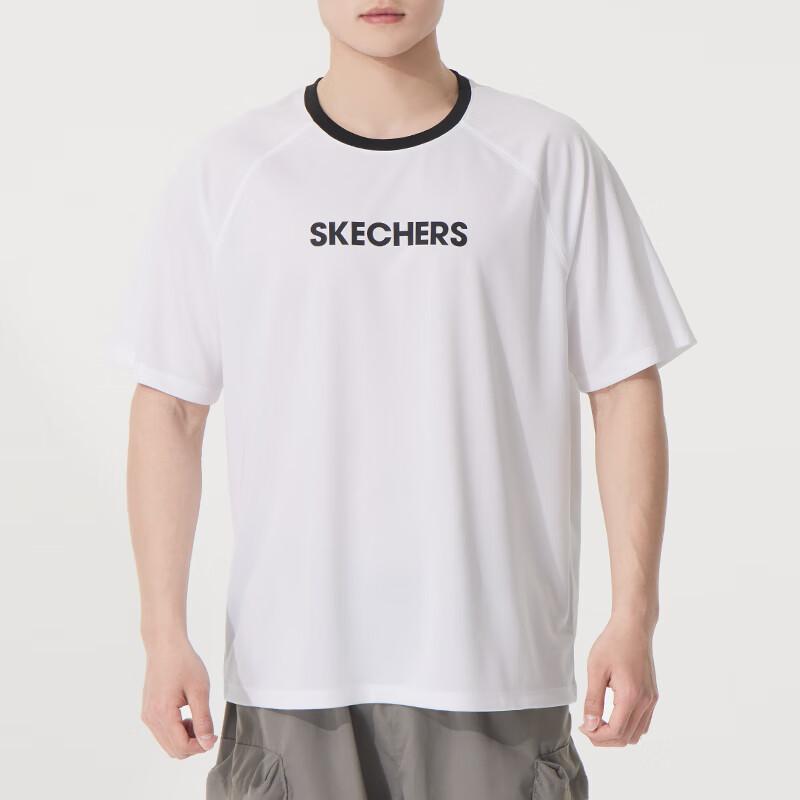 Skechers SS25 Fashion Sports Series Colorful Lightweight Breathable Round Neck Short Sleeve T-Shirt Unisex Tops Bright-White P225U120-0019
