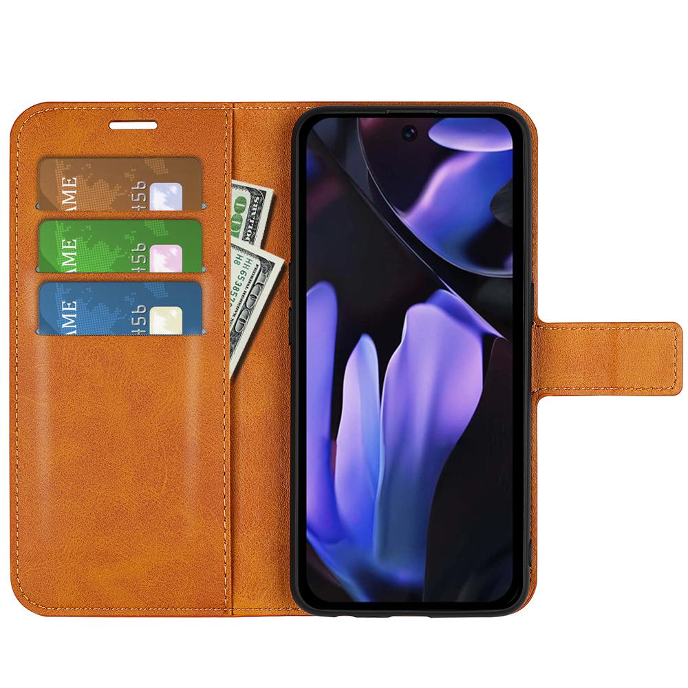 

For Google Pixel 9a Stand Case Anti-Scratch Calf Texture Leather Phone Cover Brown