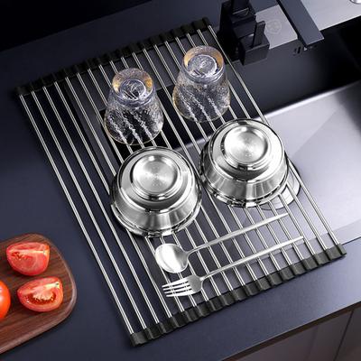 Katlanabilir Süzgeç Rafı Paslanmaz Çelik Delikli Lavabo Üstü Rulo Yapılabilir Bulaşık Süzgeci Yüksek Yük Taşıma Kap Süzgeci Mutfak Gereci Süzgeç Rafı