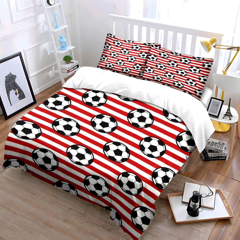 Soccer Ball Red Stripe Bedding Bedding Duvet Cover Set Duvet Cover Pillowcases (1 * Duvet Cover 2 * Pillowcases, Without Duvet Insert)