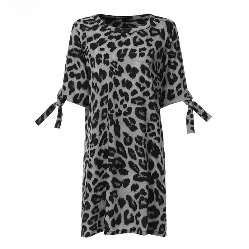 Celmia Summer Casual Women's Loose Mini Dress Leopard Print Short Sleeve Plus Size