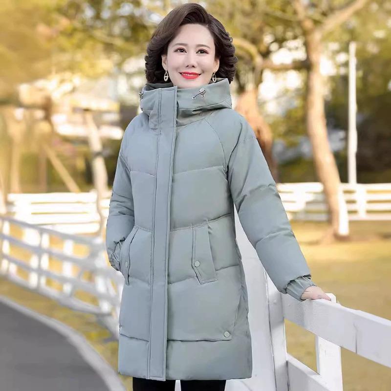 Winter Cotton Padded Jacket Hooded Fleece Thick Parkas Warm Loose Long Overcoat Middle Aged Coat