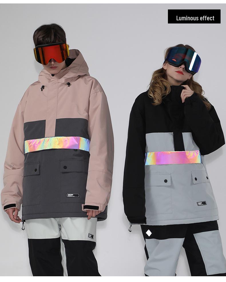 Reflective Women's Ski Suit: Warm, Waterproof, and Colorblock Design with Night Light Hoodie