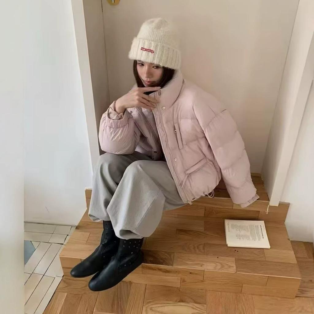 Zipper Buns New Winter Versatile Loose Short Stand-up Collar Casual White Duck Down Jacket Women