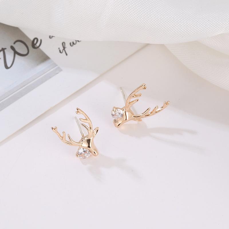 Vintage Fashion Elk Deer Stud Earrings For Women Girls Gold Color Zirconia Christmas Earrings Xmas Jewelry Gift Ear Accessories