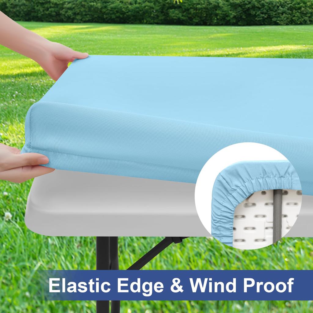 Fitted Tablecloth Rectangle Tablecloths, Elastic Stretch Folding Table Top Cover Reusable for Outdoor Picnic Camping Party Event