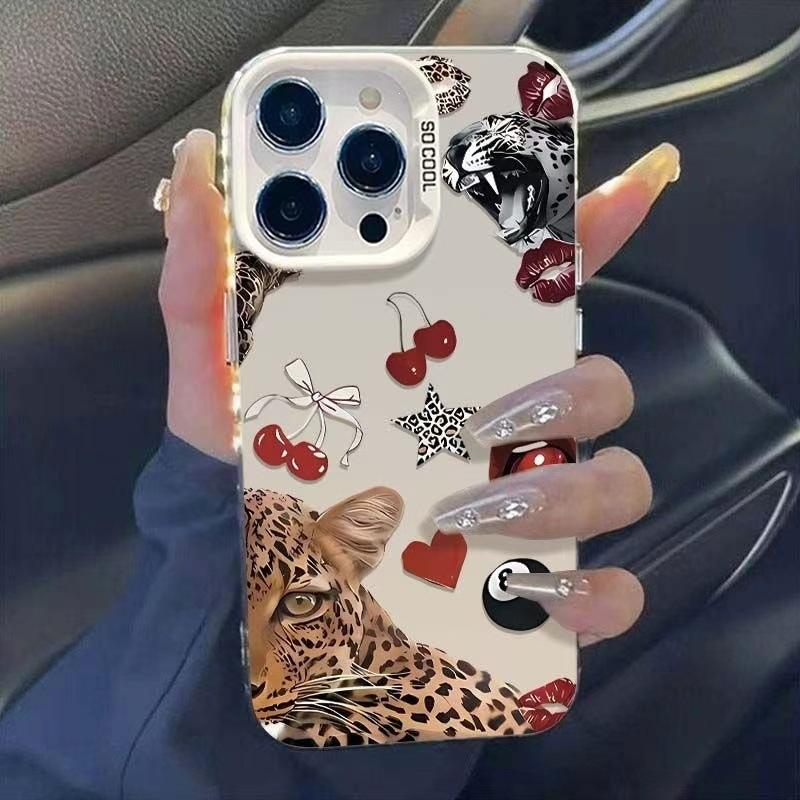 Leopard Cherry Case for iPhone 17, iPhone 16 Pro, European and American Styles, 15 Pro, 14 Premium, 13 New Models