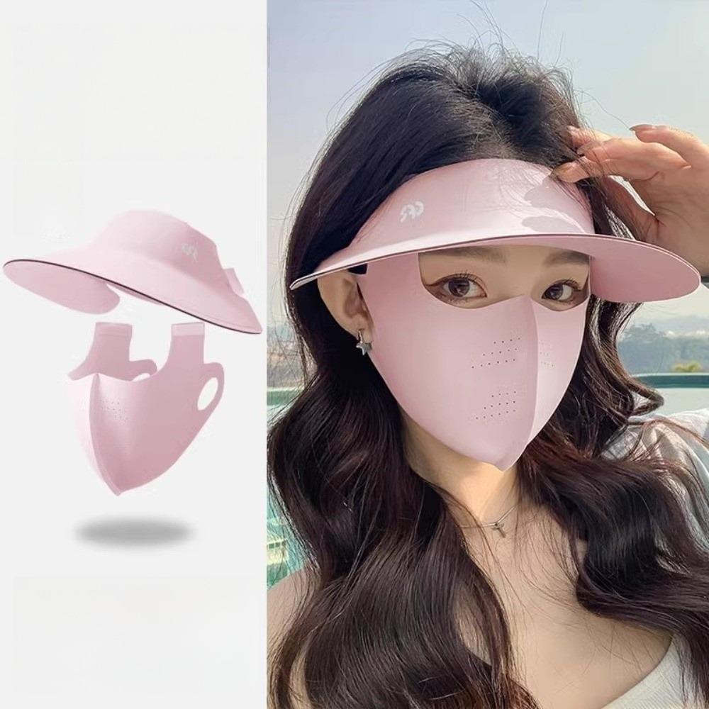 Ice Silk Material Full Face Cover UV Protection Sunscreen Hat Mask New Sun Cap and Mask  Summer Use