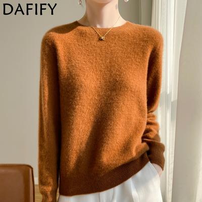 Maglioni a girocollo a maniche lunghe con stampa tinta unita, casual, autunno inverno, da donna