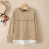 ZANZEA Women Casual Round Neck Solid Color Loose Spring Long Sleeve Tee Tops