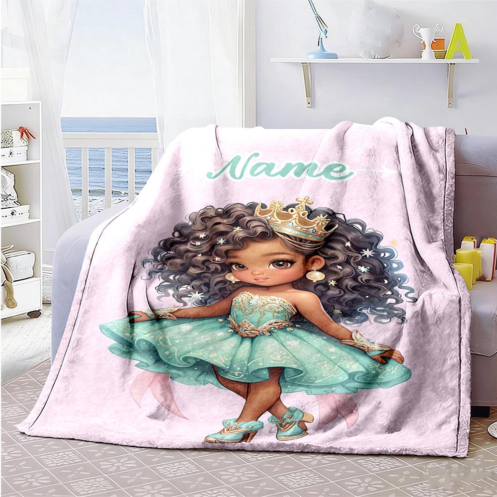 Curly Hair Girl Customize Text Blanket Multi-purpose Personalized Blanket Soft Warm Cozy Great for Office Nap Bed Bedding Four Seasons Universal