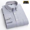 Men's Long Sleeve Washed Cotton Oxford Shirt - Slim Fit, Plaid, Iron-Free Stripes, Casual Style