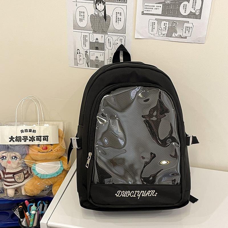 Schoolbag pain bag backpack baby bag female, Japanese ins transparent pvc bar badge backpack, cute soft girl student schoolbag