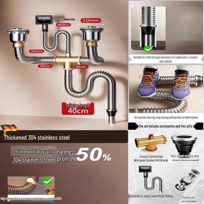 Universal Stainless Steel Sink Drain Pipe Kit