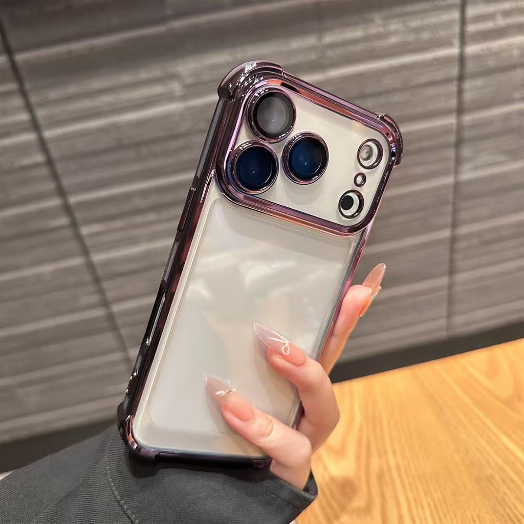 Buffer Impact Shockproof Plating Transparent Phone Case For iPhone 17 16 15 14 13 12 11 Pro Max Plus Air Clear Back Cover