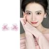 25th Anniversary Pink Crystal Flower Stud Earrings - Gradient Color Four-Leaf Clover Design