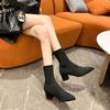 Knitted Women's Ankle Boots 2026 Spring New Fashion Shoes for Women Pointed Toe Elasticity Chunky Heel Sock Short Boots Zapatos
