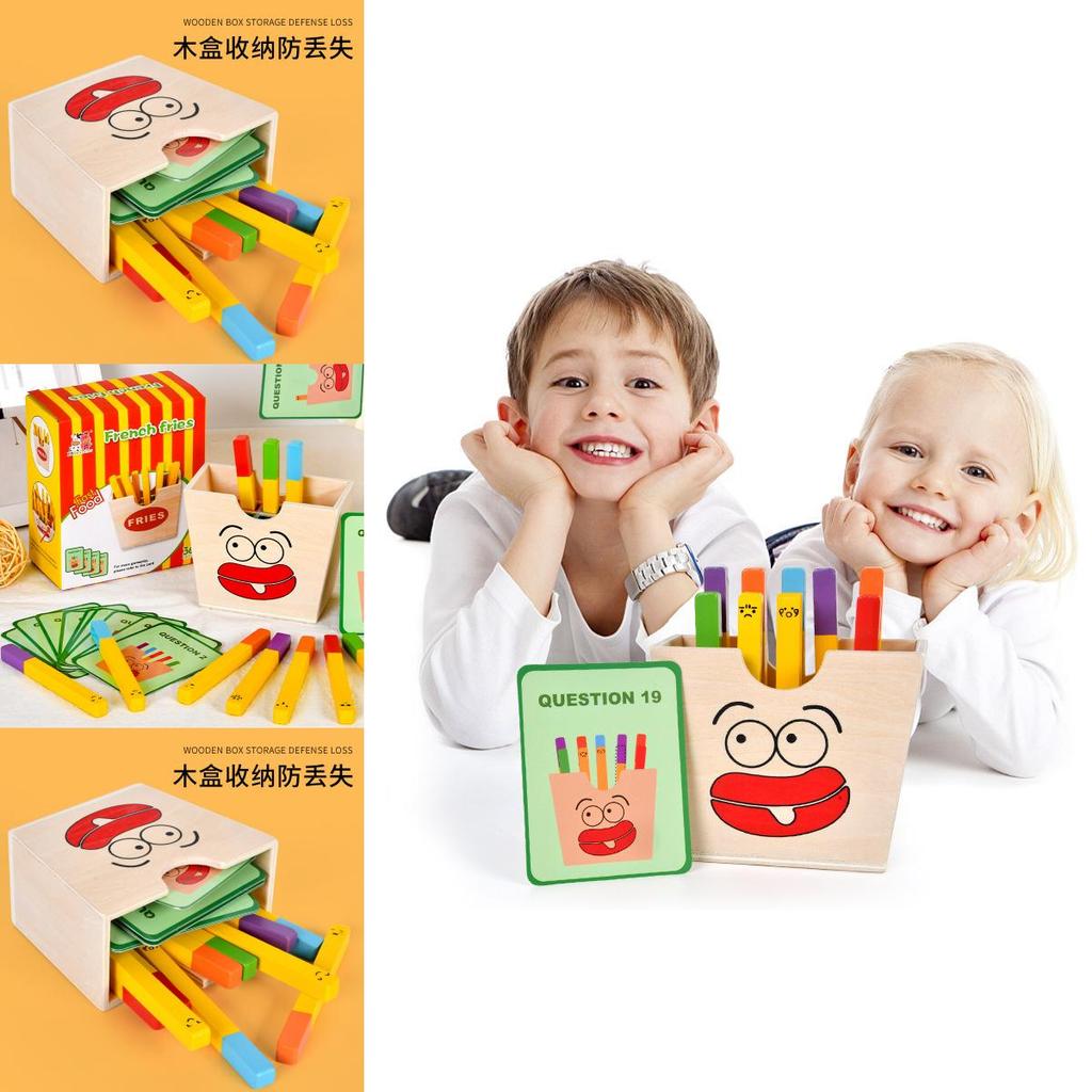 Holz-Kinderspielhaus mit Spielzeug-Essensset und Pommes-Zuordnungs-Puzzle für frühes Lernen