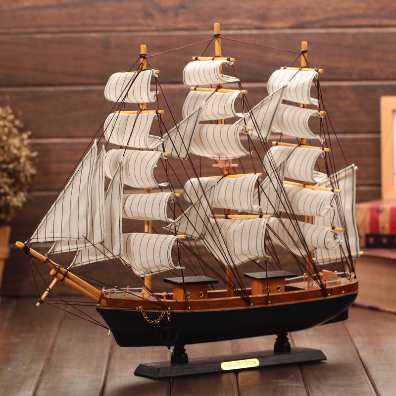 Handcrafted Wooden Sailboat Model: Mediterranean Decor & Birthday Gift