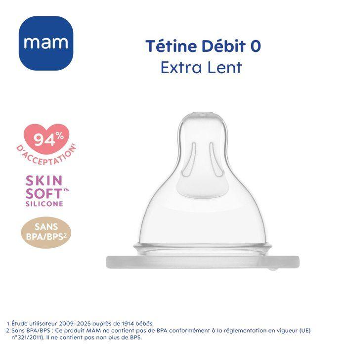 MAM Accessoires pour Biberons Tétine Silicone Nouveau Né Débit 0 Extra Lent 2 unités