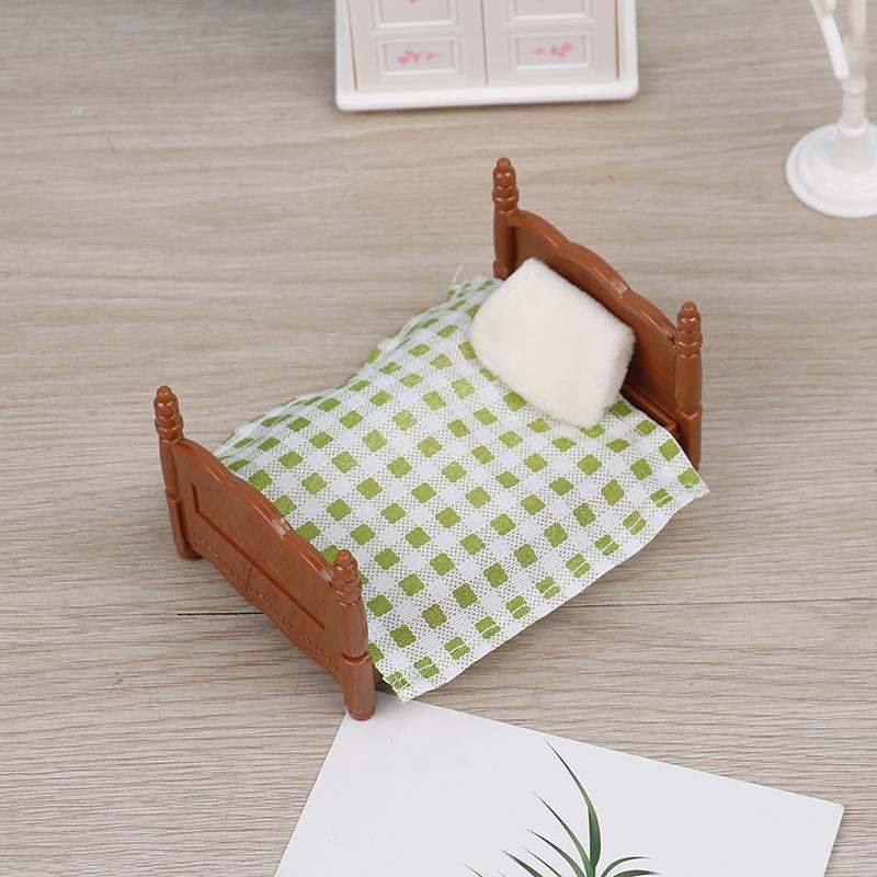 

1:12 кукольных домиков Миниатюрная мини-спальня Односпальная кровать Модель Мебель Аксессуары Игрушка коричневый