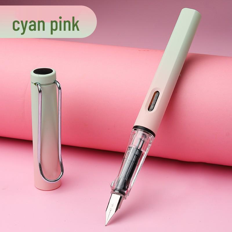 Refillable Ergonomic Fountain Pen for Students - Transparent Colored Plastic Design
