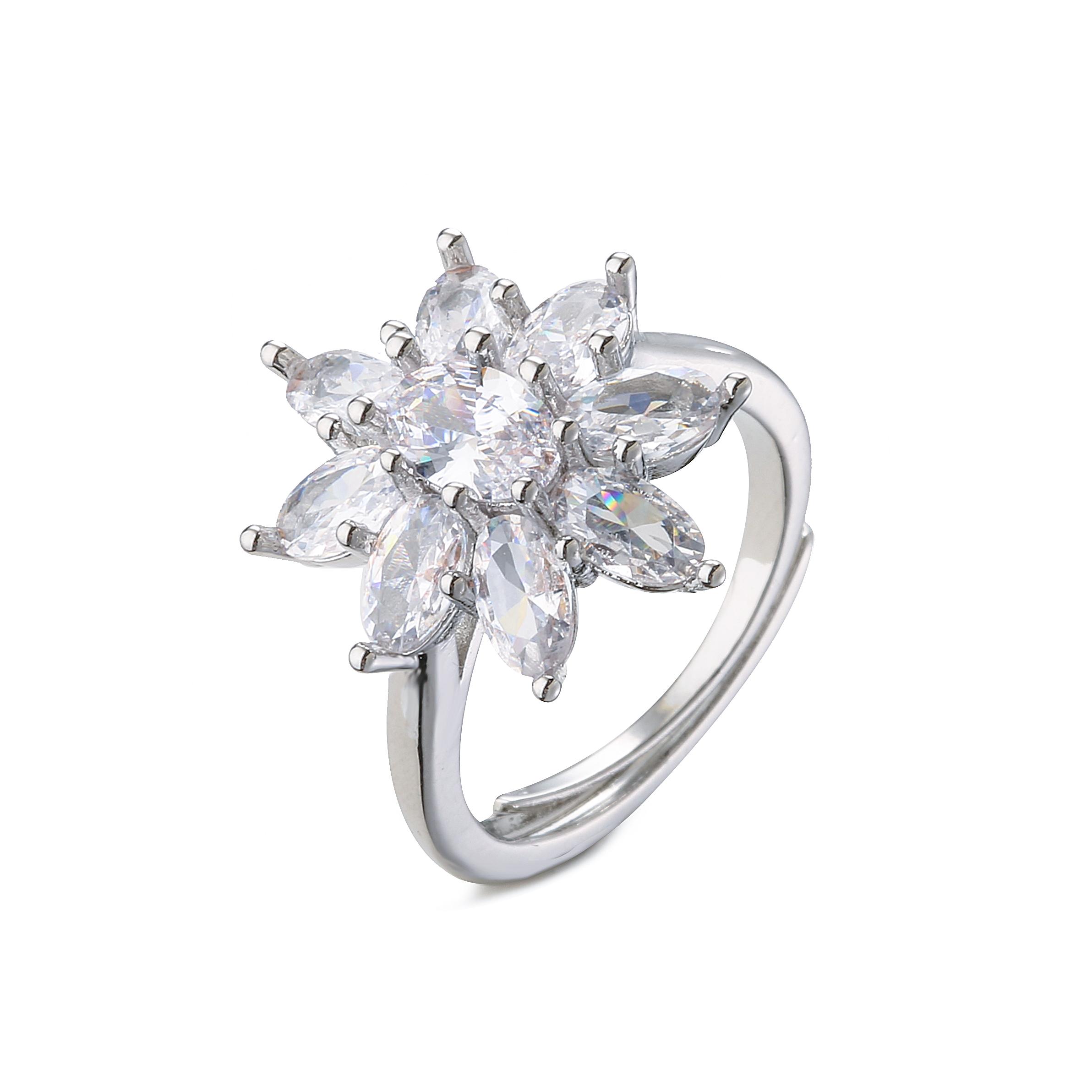

HECHENG,Female Crystal Stone Ring, Charm Thin Wedding Rings For Women Dainty Bride Flower Zircon Engagement Ring медный/белый