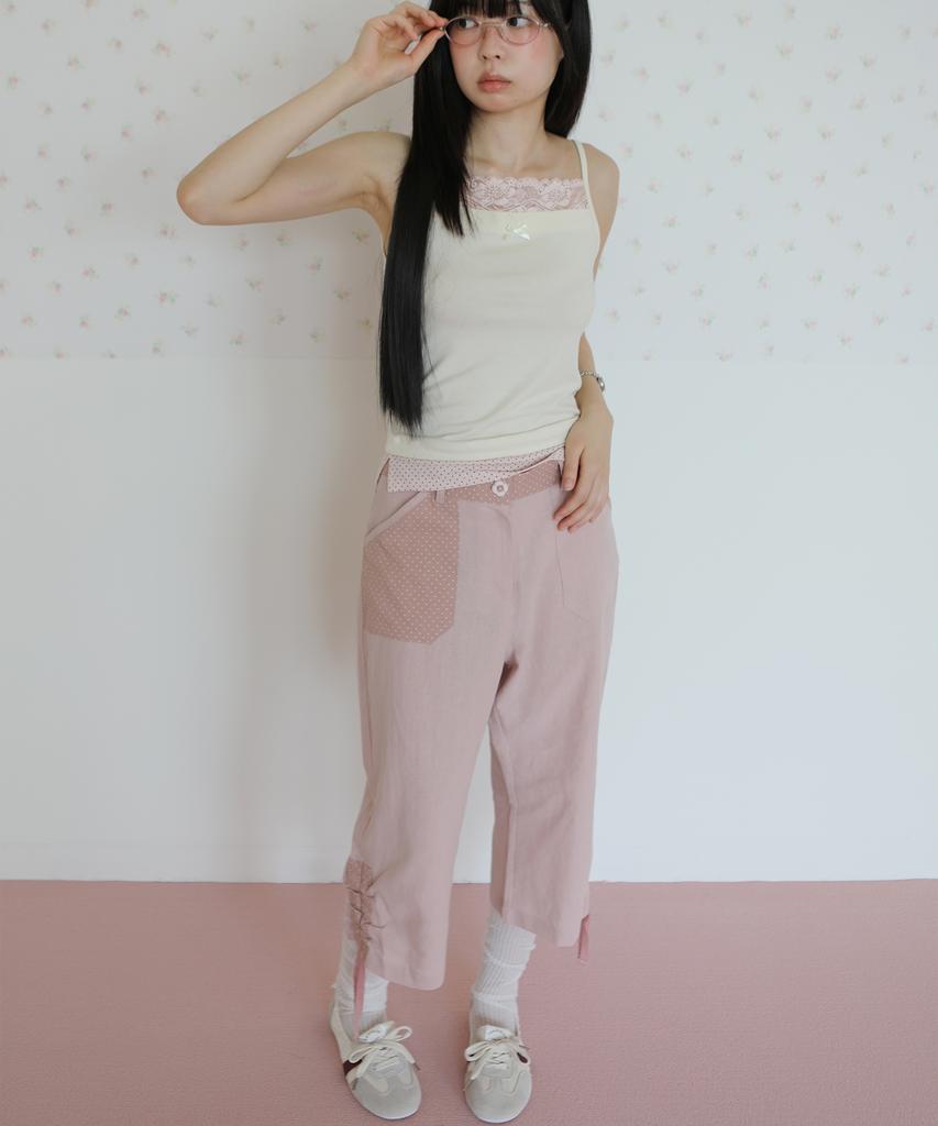 NOFFICIALNOFFICE Polka Overlay Pocket Pants Dusty Pink