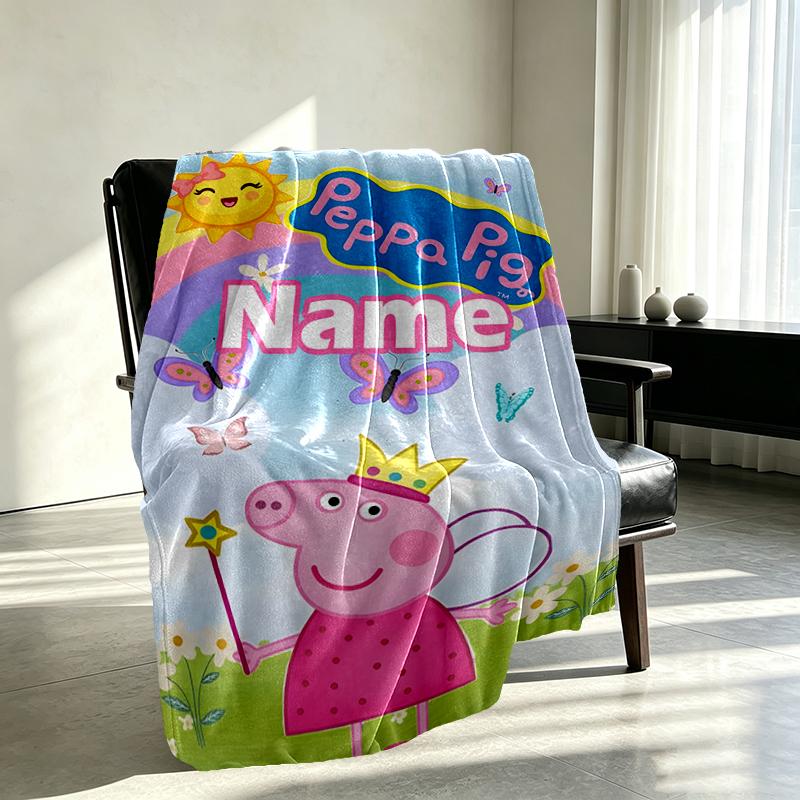 Custom Name Personalized Peppa Pig Print Blankets, Home Decor, Bedroom, Sofa, Camping, Couch, Gifts for Birthday Christmas