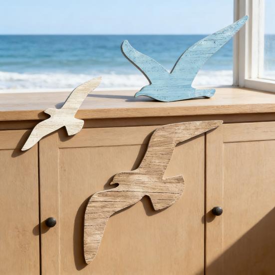 3 Pcs Wood Seagull Wall Decor Nautical Beach Coastal Theme Small Sea Birds Wall Art Lake House Ocean Wall Sculpture for Home Bathroom