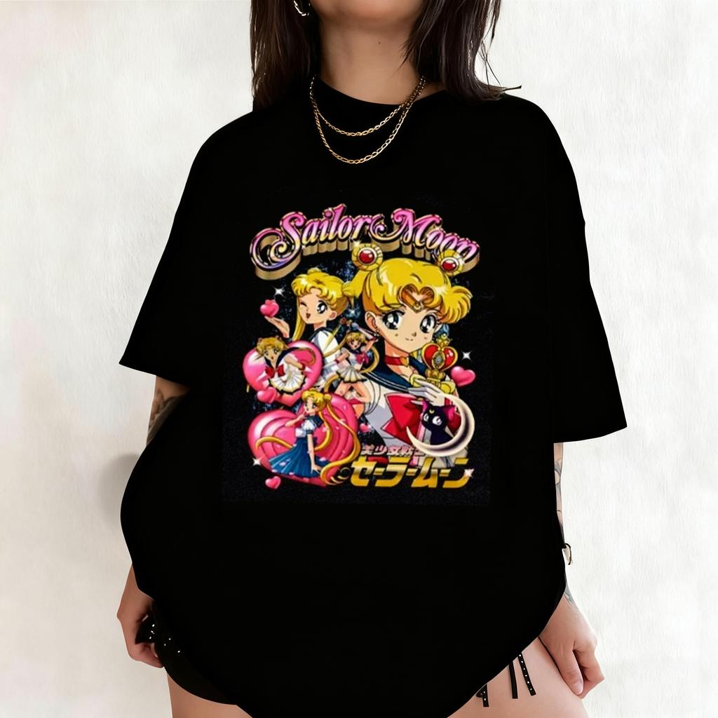 2026 New Edition Sailor Moon Retro Pattern Summer Pure Cotton Mens and Womens TShirt Street Casual Trendy Short Sleeve