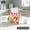 1pc Tissue Box, Watercolor Style Colorful Tulips Spring Cheer Pattern, 2D Flat Printing, Crafted with Strong Polyester, Can Be Washed, Tissue Organize