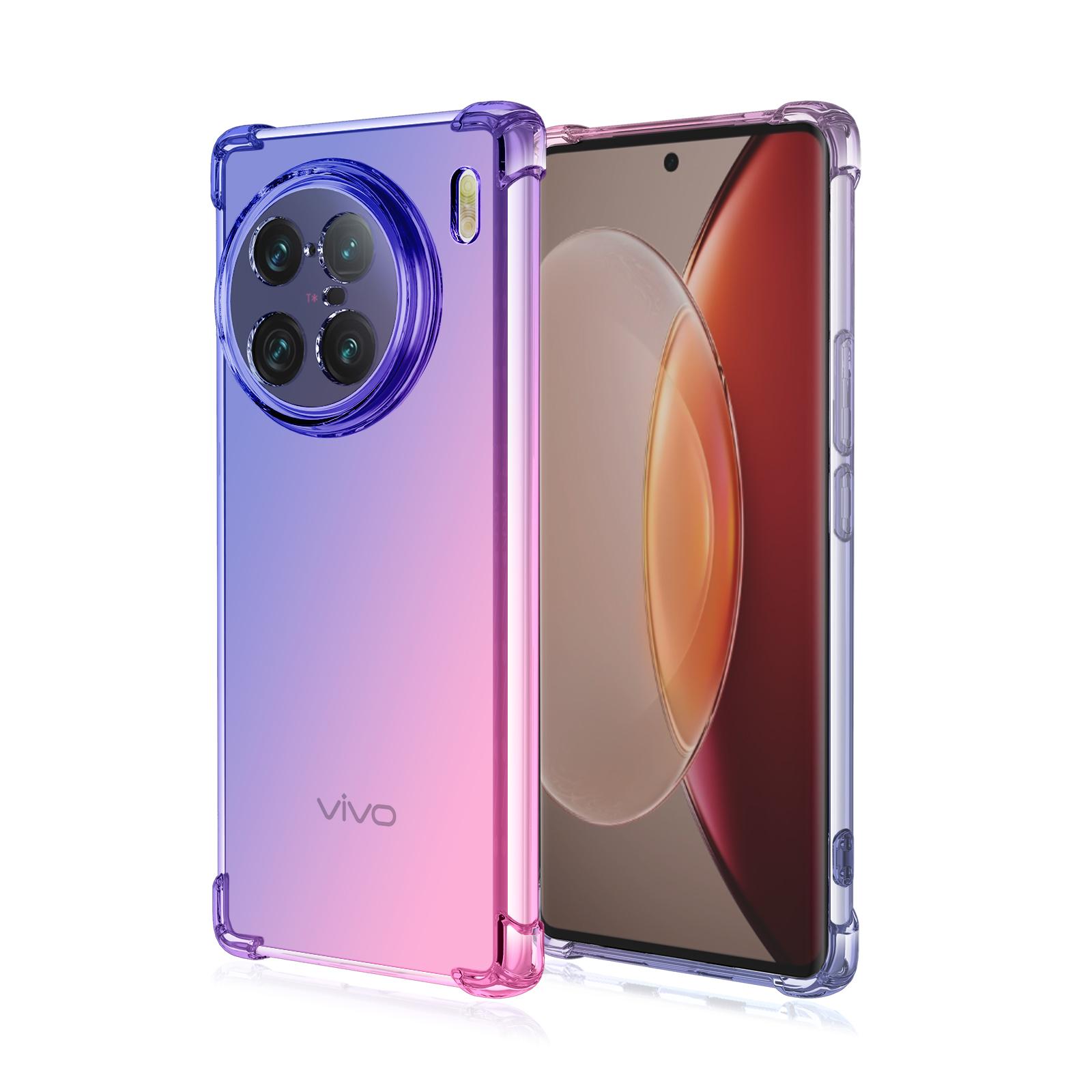 

Прозрачный милый чехол для телефона с градиентом, тонкий, против царапин, гибкий чехол из ТПУ, противоударный защитный чехол для Vivo X21S X30 X50 X60 X80 X90 Pro + Z3x Z5 Y5s Vivo X100 Pro розовый/синий