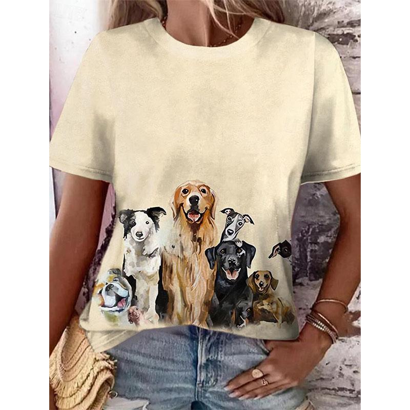 Sommer Rundhals 3D Lustiger Katze Hund Druck Top Modische Lässige Kurzarm Damen T-Shirts