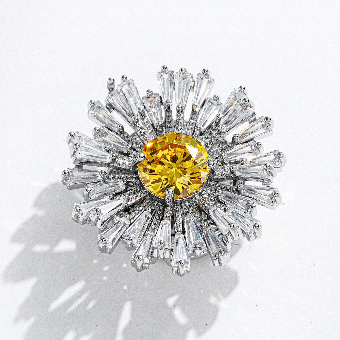 Bo Xin Yun Citrine & Zircon Daisy Brooch with Magnetic Clasp