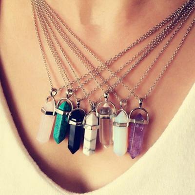 Reiki Chakra Healing Natural Quartz Hexagonal Pointed Necklace