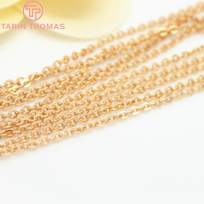 (4295)2Meter width:1.5MM 2MM 24K Champagne Gold Color Brass Flat Oval Chains Necklace Chains High Quality Jewelry Accessories