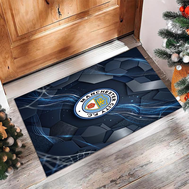 Manchester City Printed Flannel Area Rug Non Slip Soft Polyester Floor Carpet Indoor Decor Mat for Bedroom Living Room Sofa